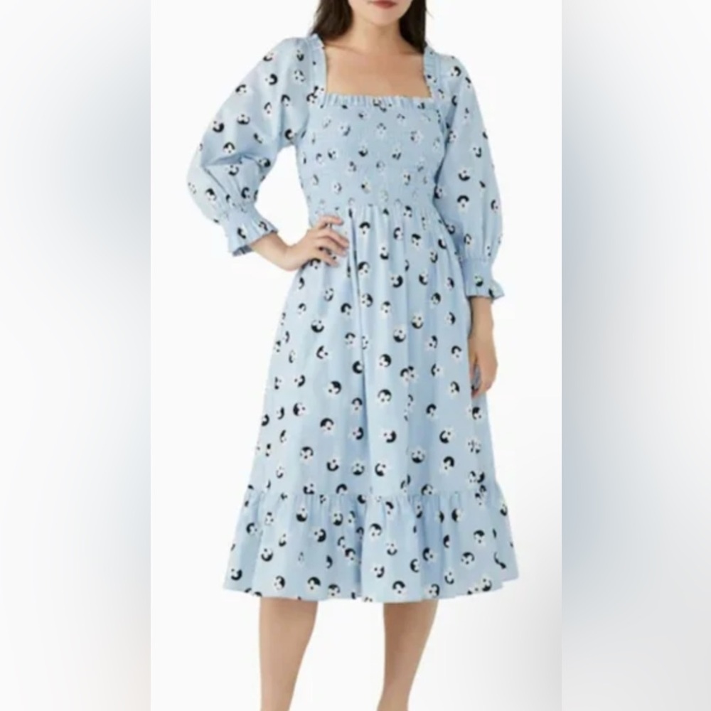 KATE SPADE Chic Smocked Blue Patterned Women's Dress